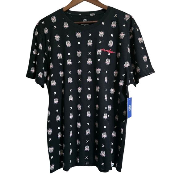 Hurley Black Graphic T-Shirt Mens Medium Day of the Dead Sugar Skull Calavera - Picture 3 of 9
